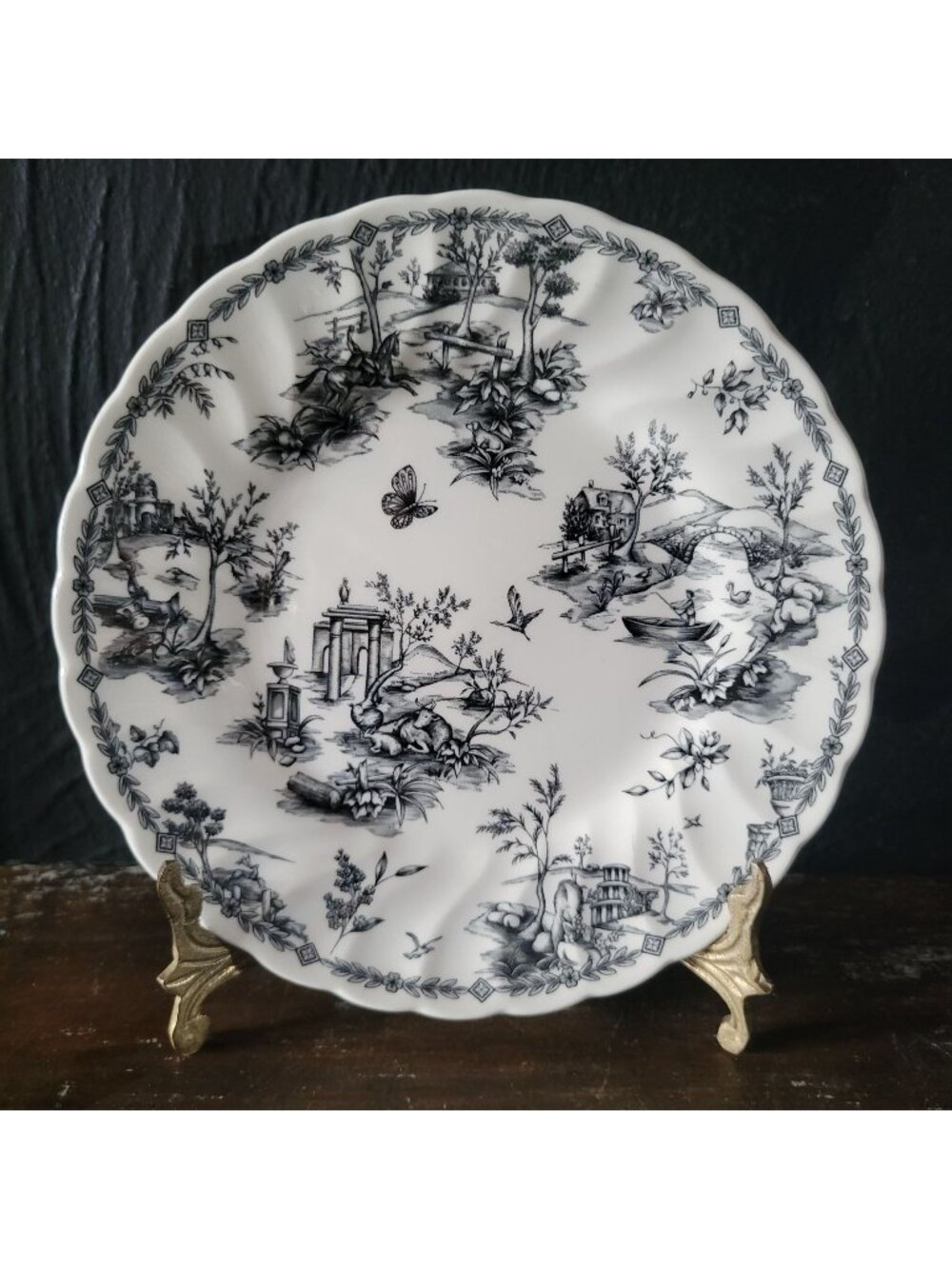 Churchill Toile Black Salad Plate Pastoral Scene Black and White Plate Wall
